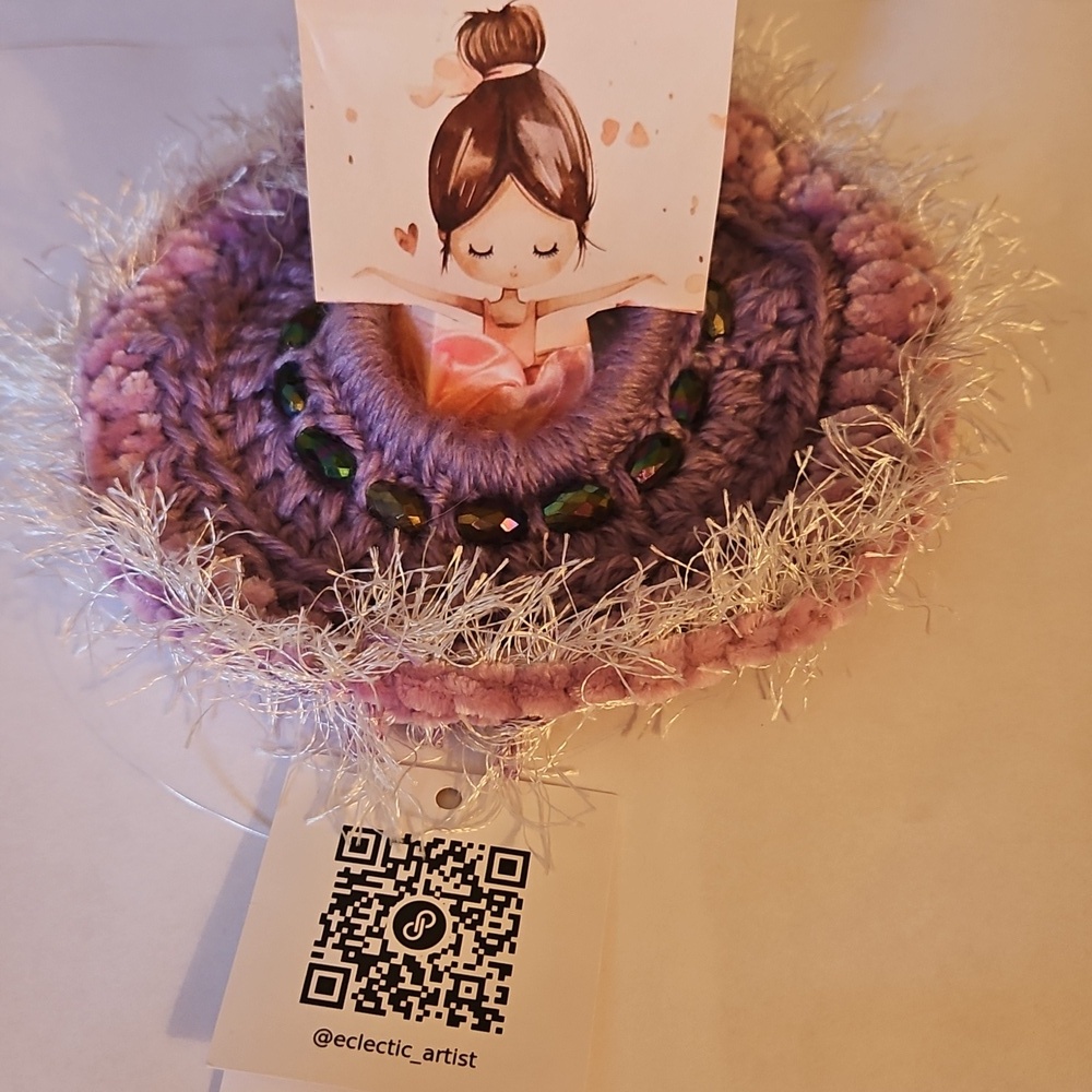 Balletcore Tutu Scrunchie Handmade Purple Ballerina Bun accessory Upcycled Beads - Picture 4 of 17